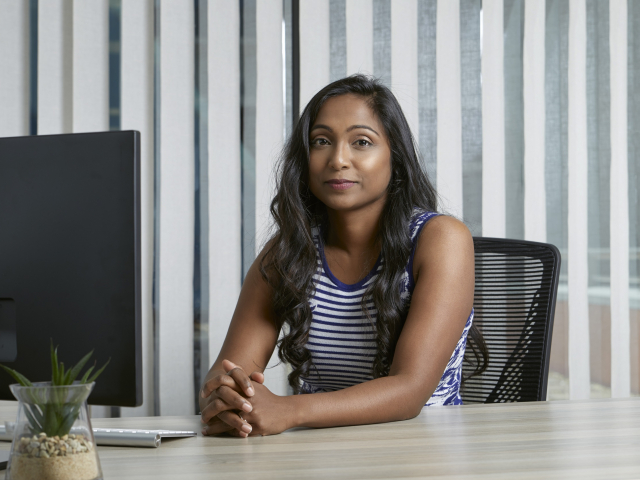 Karen Nadasen at a desk, Women in tech