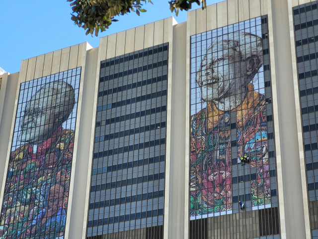 Tutu and Mandela murals under construction