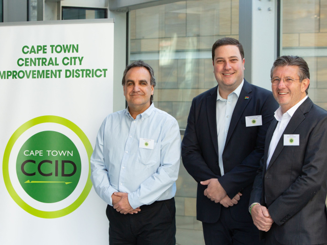 CCID CEO – Tasso Evangelinos, Cape Town Executive Mayor Geordin Hill-Lewis, CCID Chairperson – Rob Kane