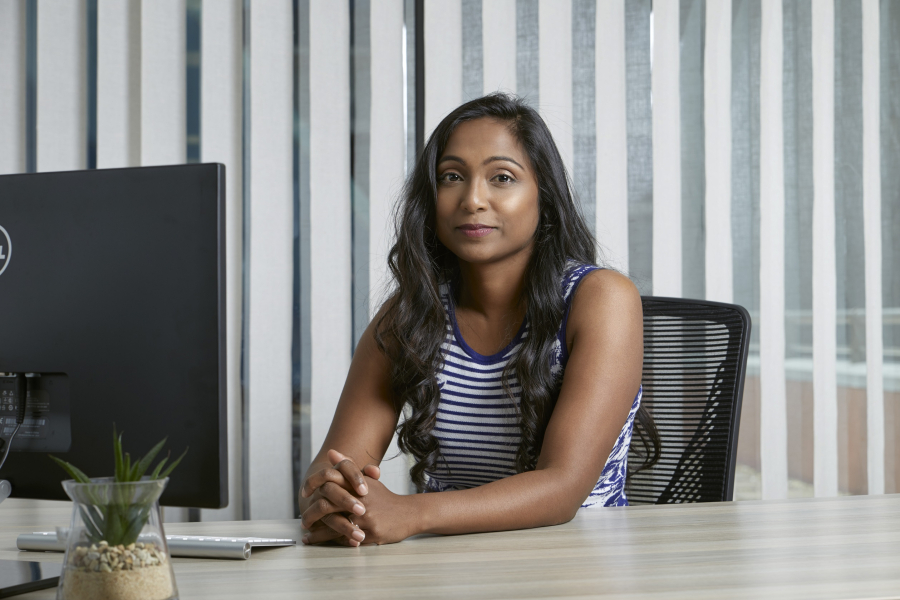 Karen Nadasen at a desk, Women in tech