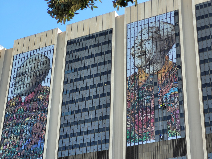 Tutu and Mandela murals under construction