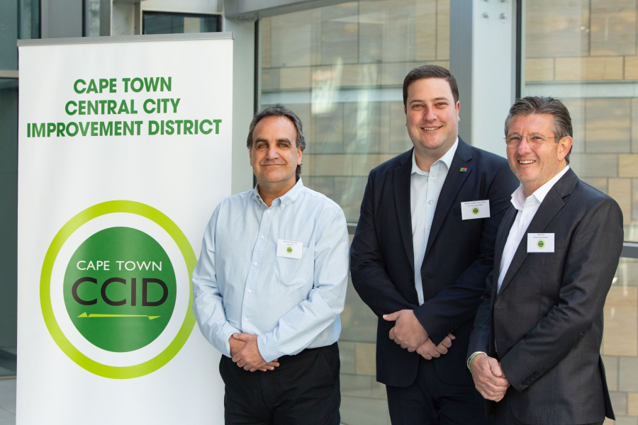 CCID CEO – Tasso Evangelinos, Cape Town Executive Mayor Geordin Hill-Lewis, CCID Chairperson – Rob Kane