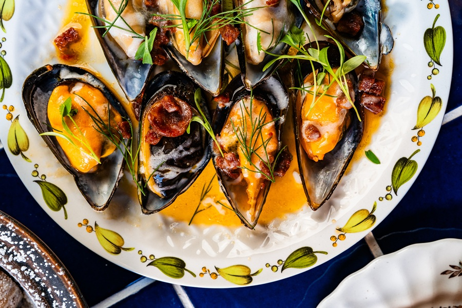 West Coast mussels with nduja, dill and coconut cream