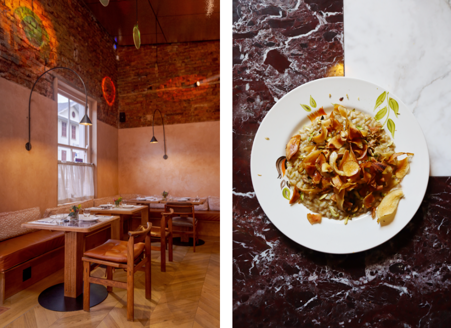 Lighting and Jerusalem artichoke risotto with white wine